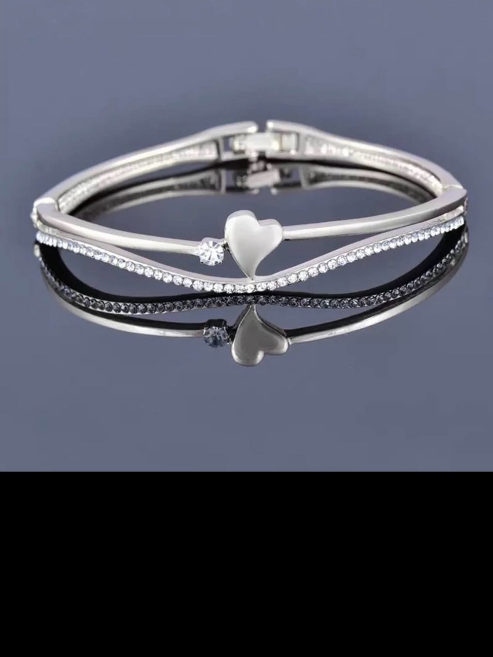Romantic Rhinestone Heart Bangle For Women  Silver Color  Brace